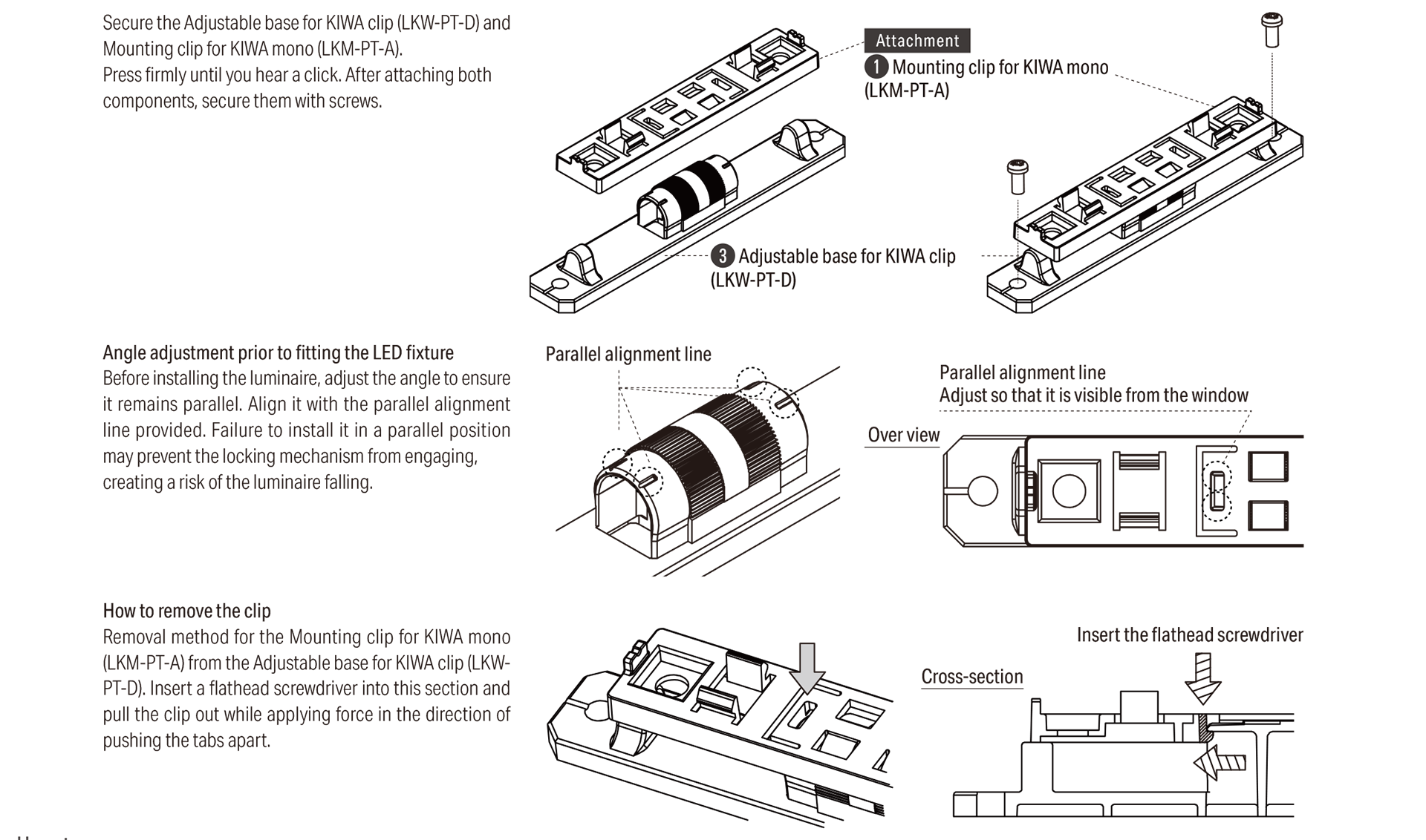 Mounting clip and Adjustable base installation