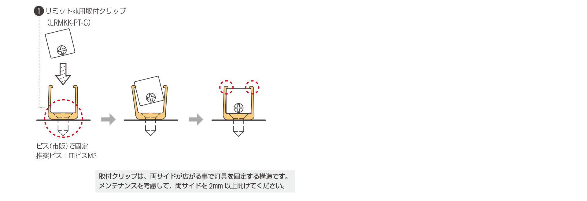 灯具をリミットkk 用取付クリップで設置
