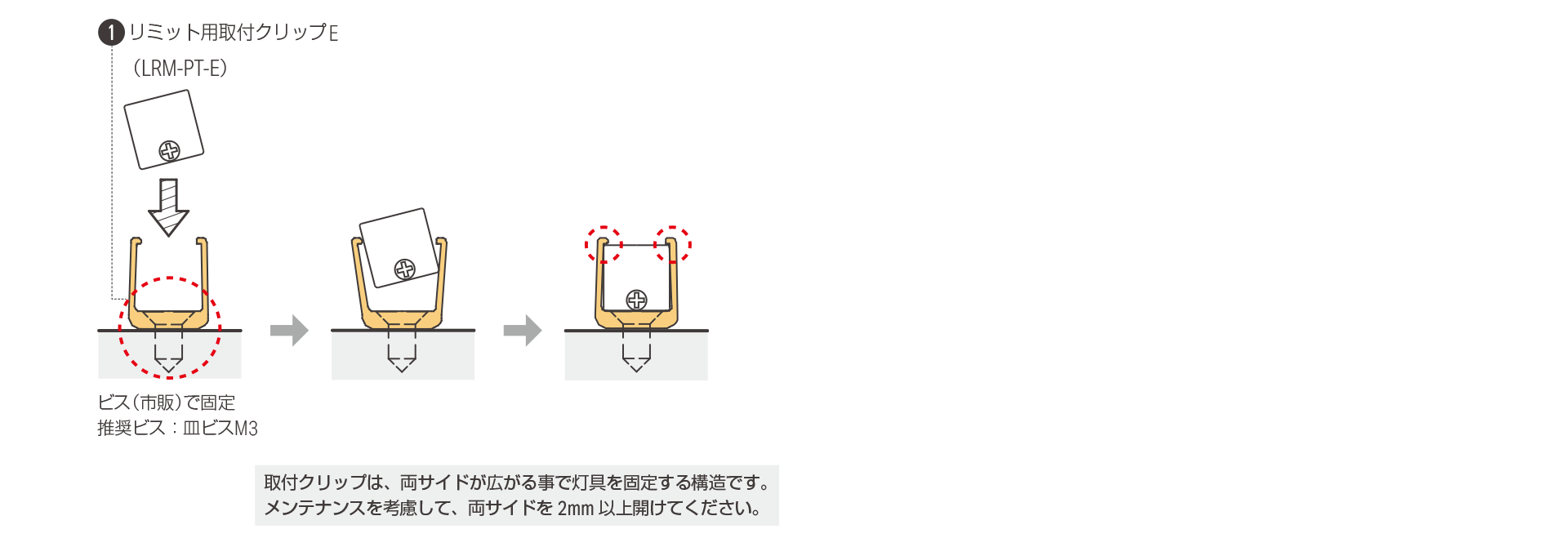 灯具をリミット用取付クリップ E で設置する場合