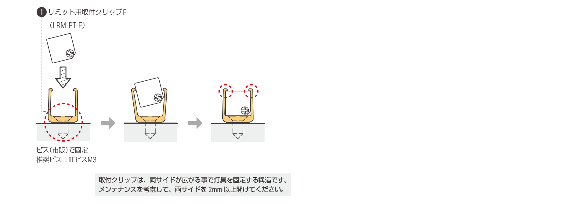 灯具をリミット用取付クリップ E で設置する場合