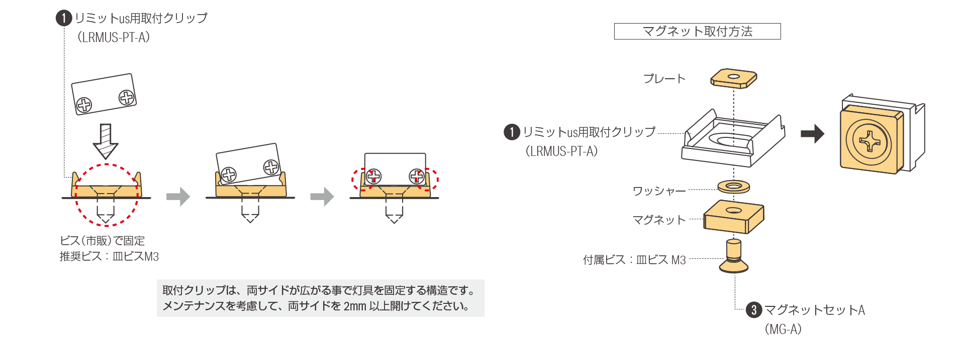 灯具をクリップ+ マグネットで設置する場合