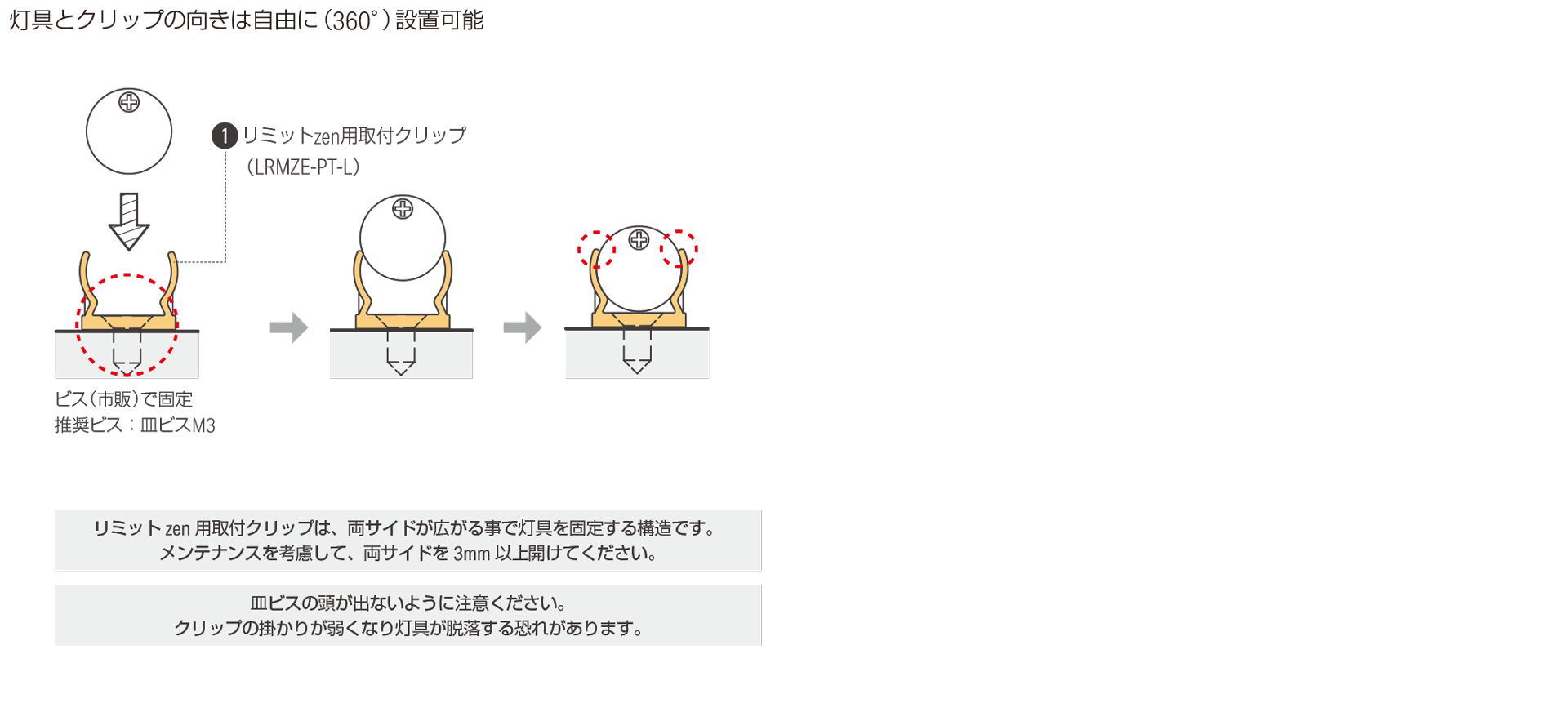 【片側リード仕様】リミット zen 用取付クリップで設置する場合