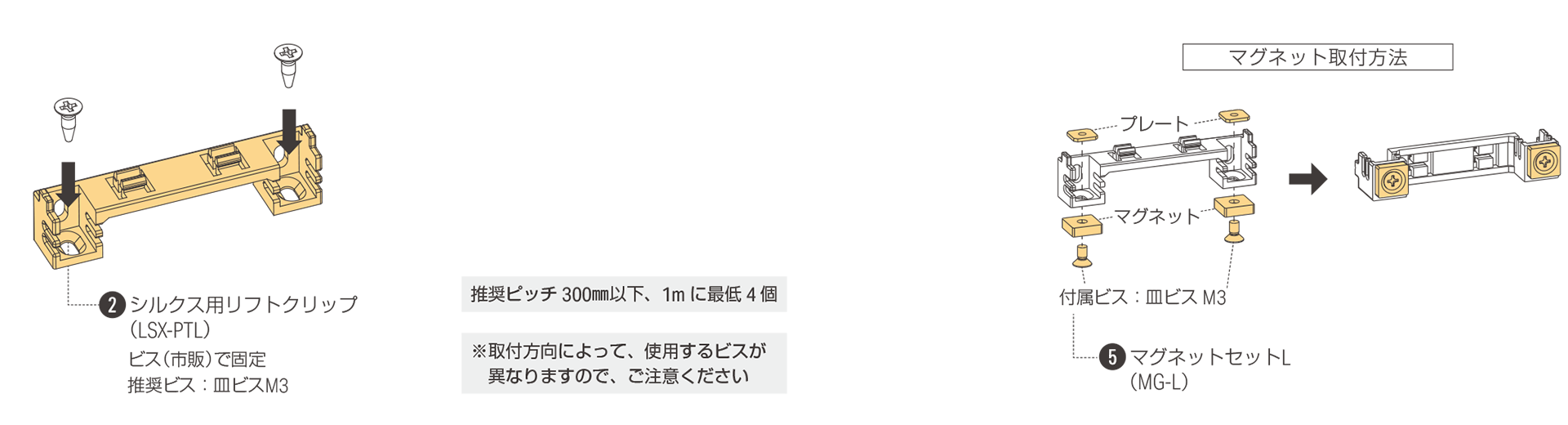 灯具をリフトクリップで標準取付方向に設置