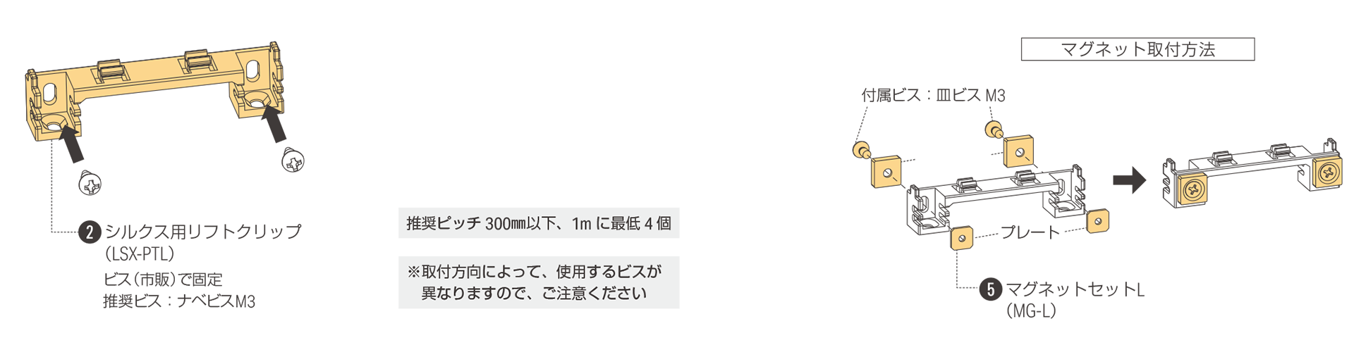 灯具をリフトクリップで水平取付方向に設置