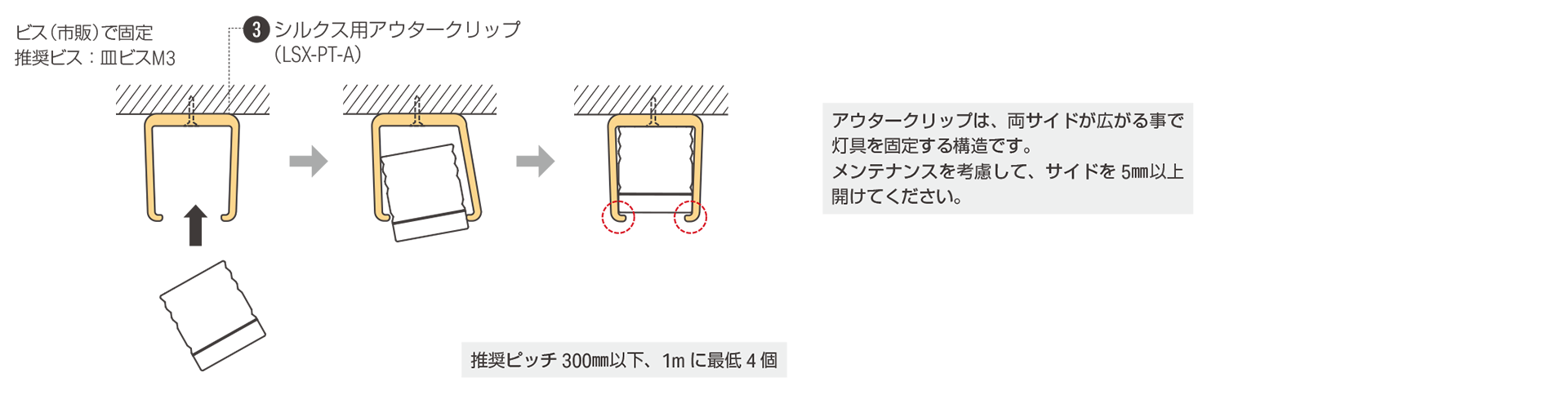 灯具をアウタークリップで設置