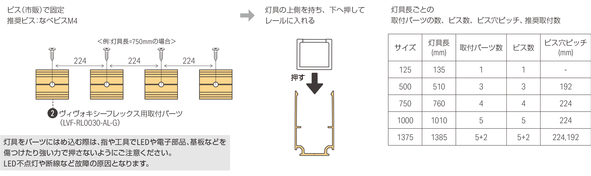 灯具を取付パーツで設置